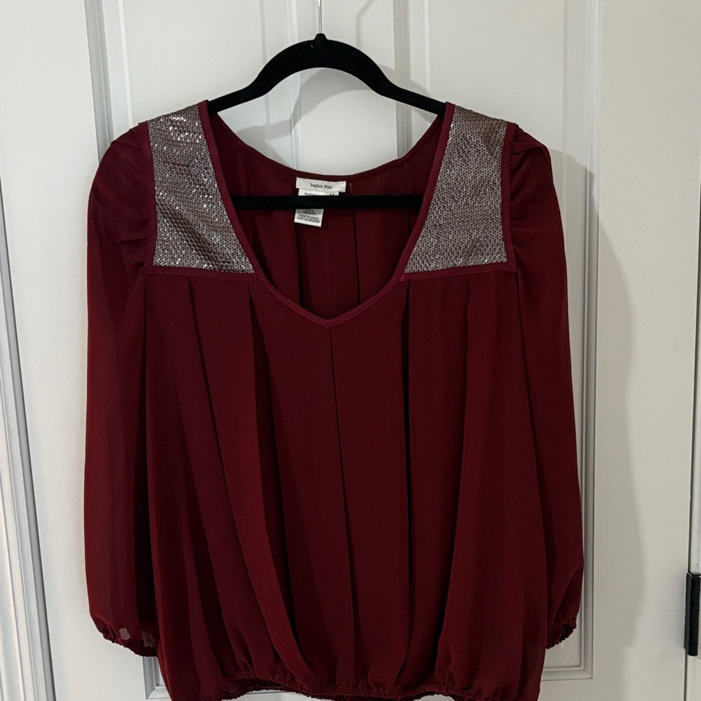 Sophie Max  Burgundy Blouse with Silver Details